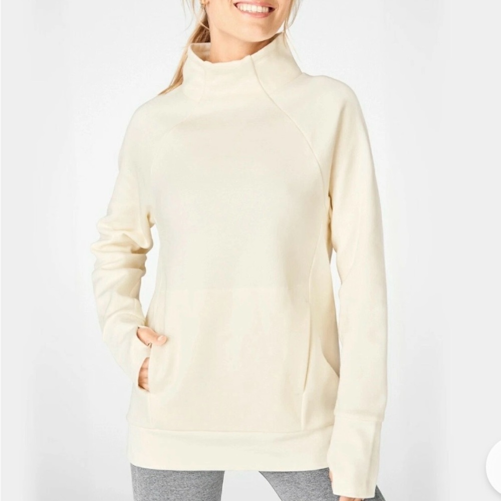 Fabletics Zaylee Funnel Neck Cream/Light Yellow Tunic Top Sweatshirt - XXS